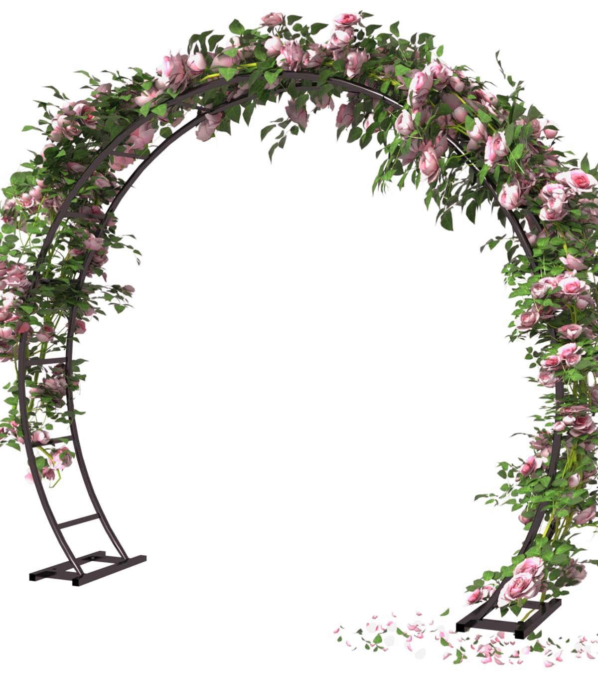 Queension metal arch backdrop stand with base and sandbags for stable outdoor setup.