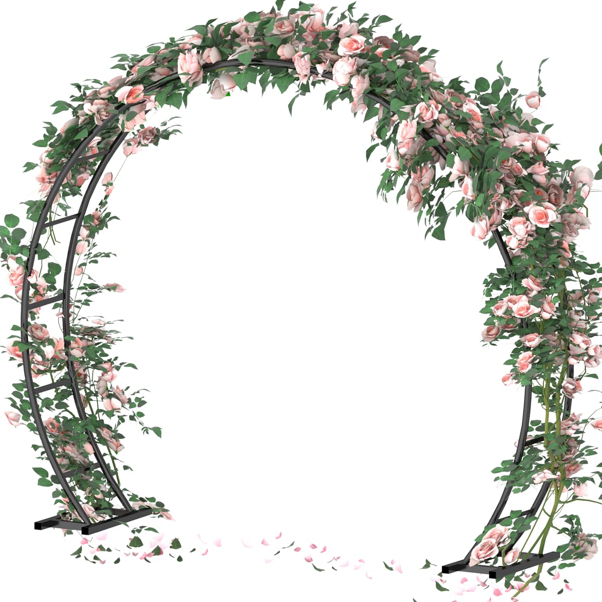 Queension metal wedding arch with an 8x7ft black round frame for elegant ceremonies.