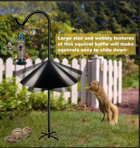 Queension baffle attached to a shepherd hook demonstrates quick setup.