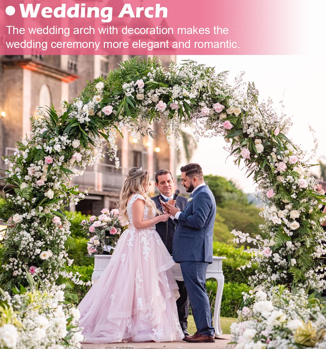 Queension wedding arch arch pegs secure the structure on soft ground