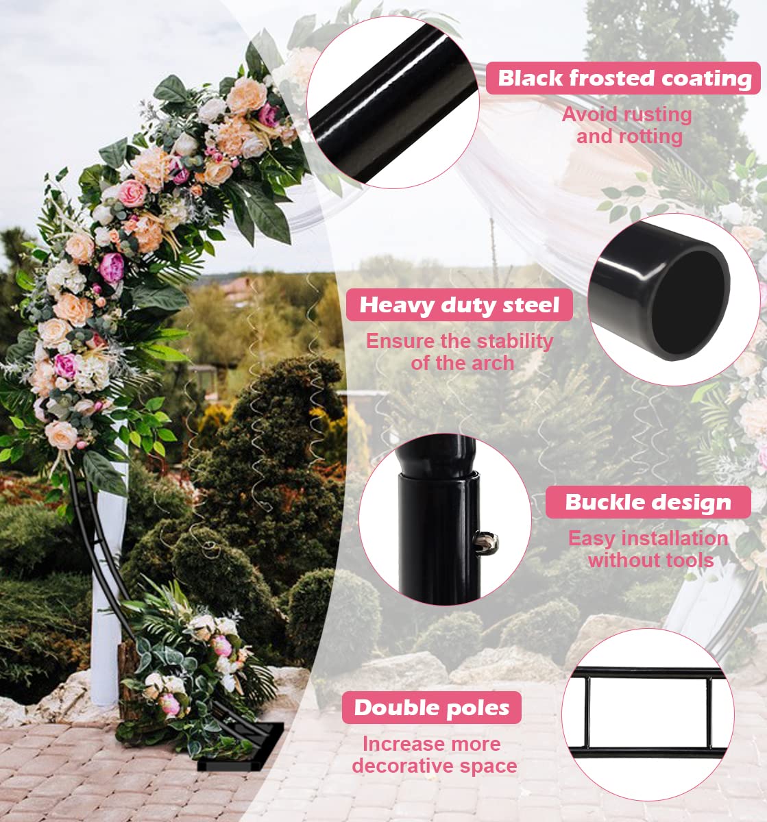 Queension wedding arch buckle connection highlights quick, tool-free assembly