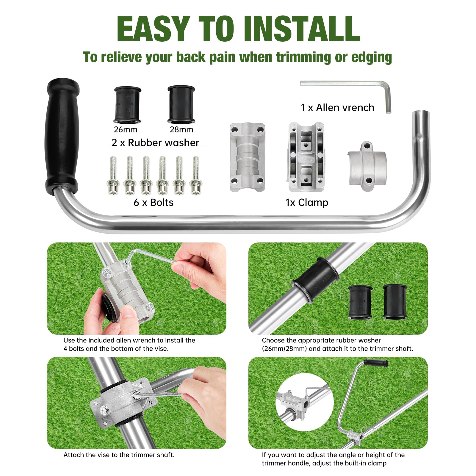 QUFA ergonomic weedeater handle extension with angle adjustment for customized comfort.