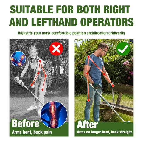 QUFA ergonomic weedeater handle extension installed on trimmer shaft for quick setup and sturdy grip.