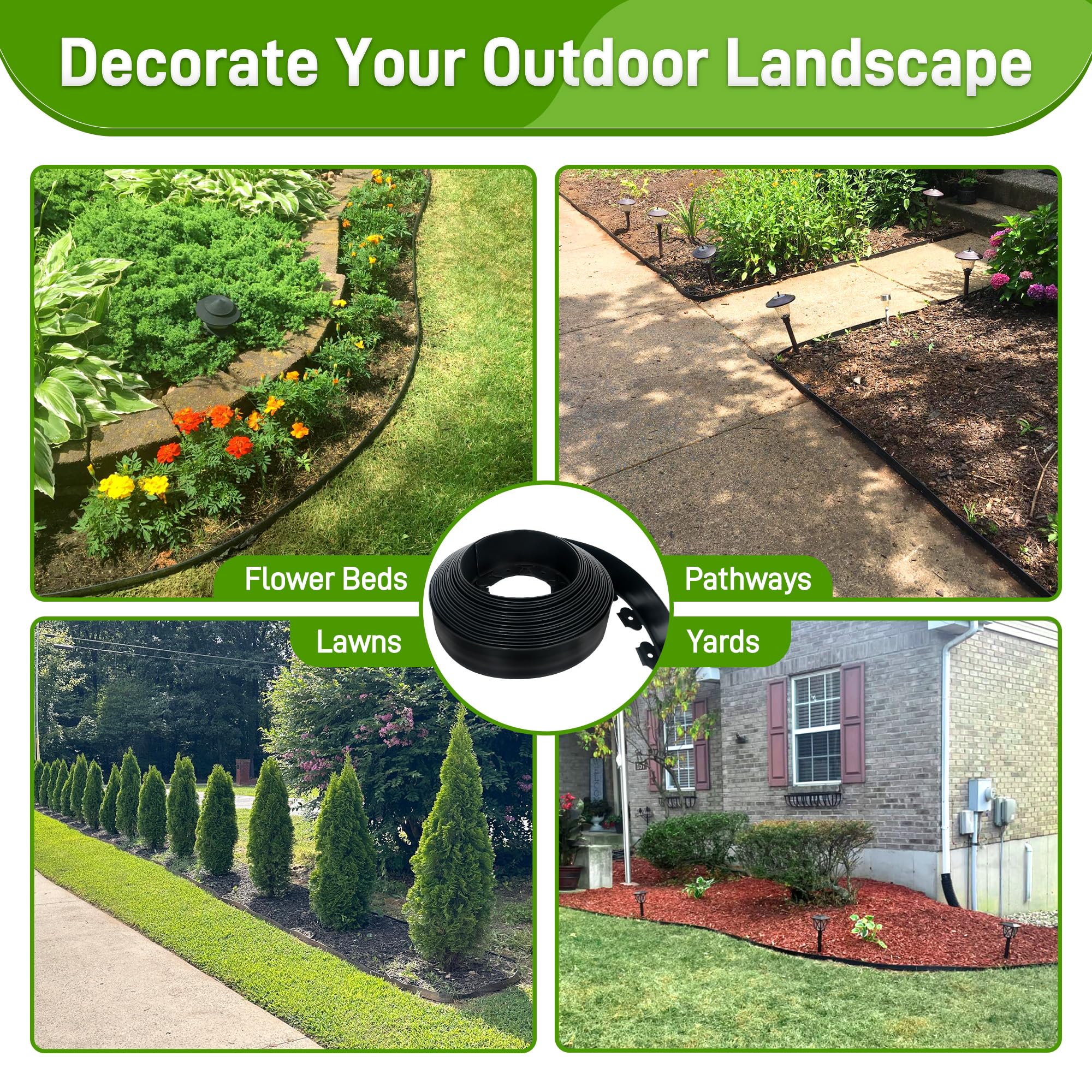 Quibbay bendable edging forms tight curves for flower beds.