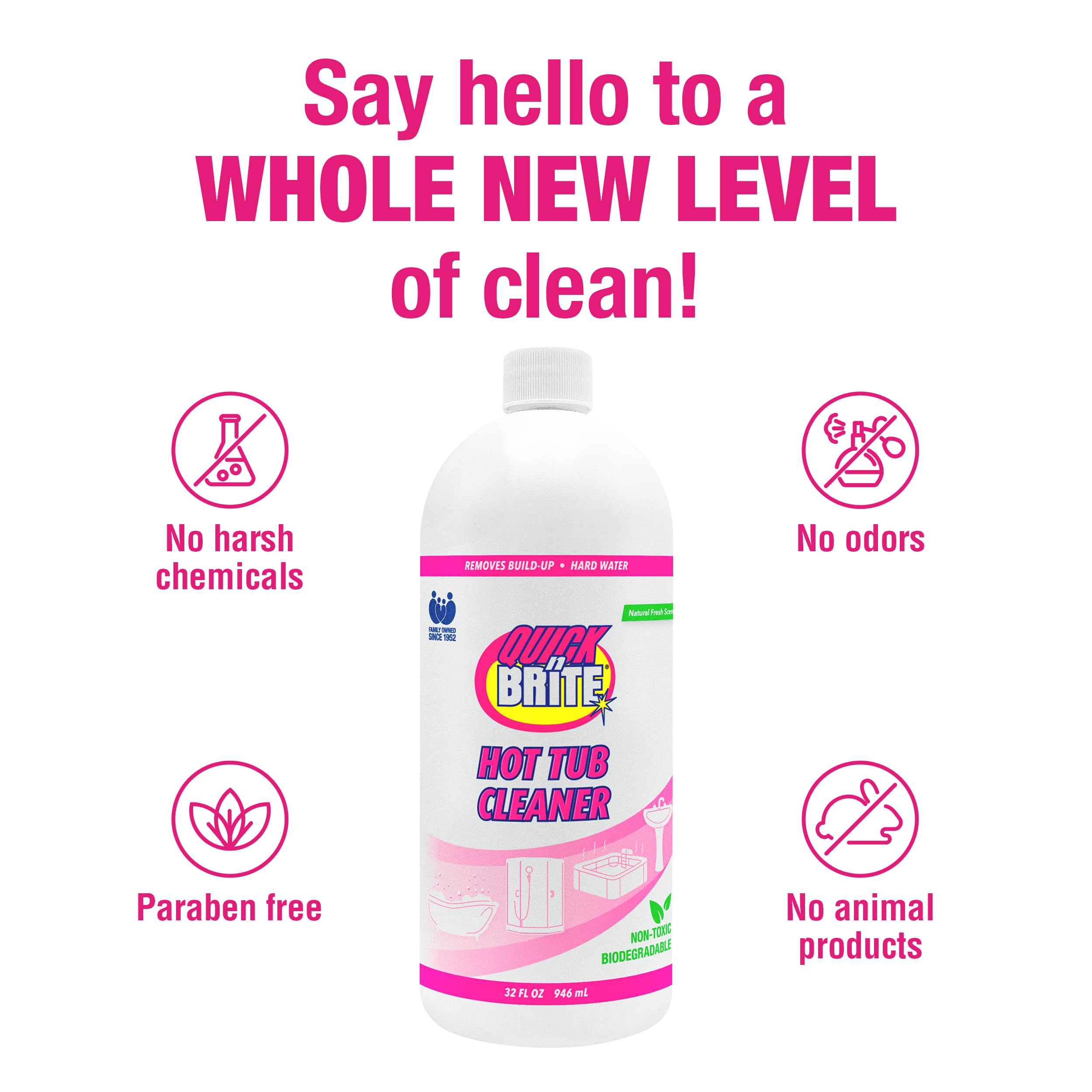 Quick N Brite eco-friendly formula bottle highlights responsible packaging.