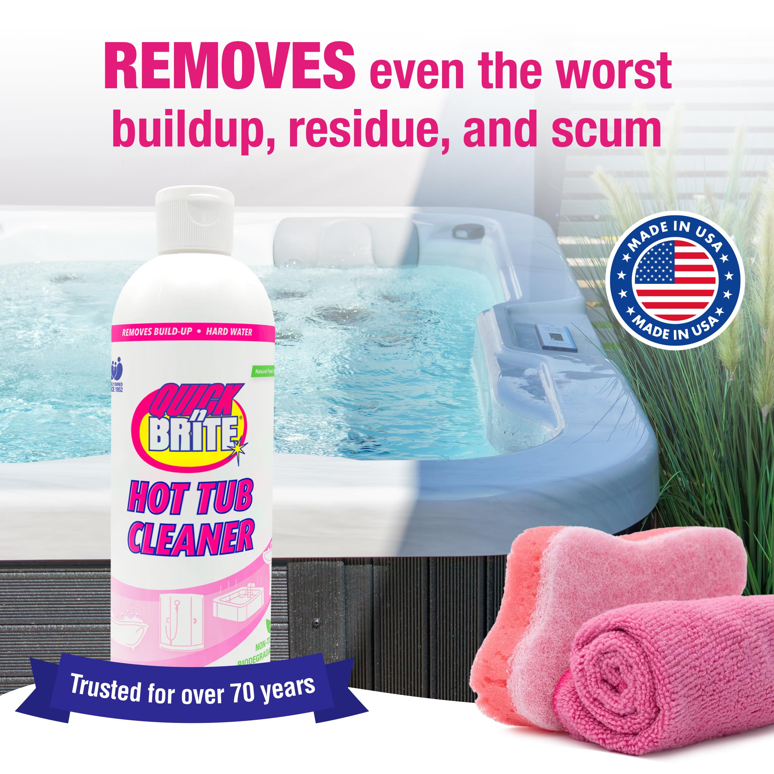 Quick N Brite 16oz bottle highlights non-abrasive gel for spa cleaning