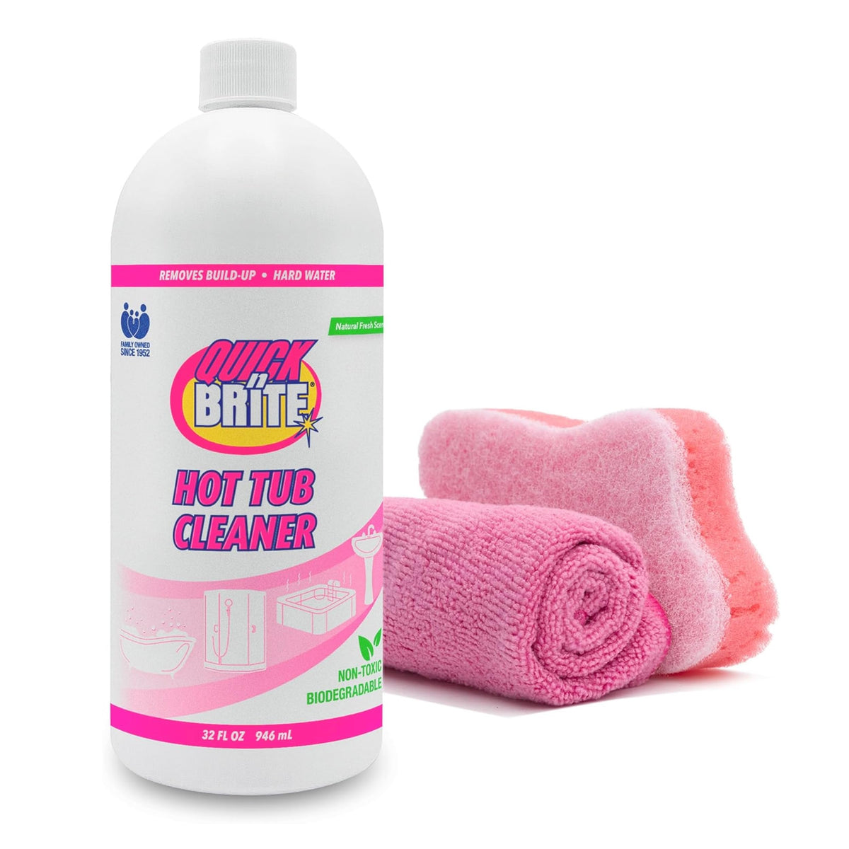 Quick N Brite heavy-duty hot tub cleaner gel closeup shows residue removal power.