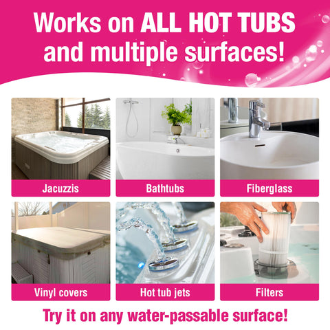 Quick N Brite cleaner on tub wall demonstrates safe, non-abrasive surface care.
