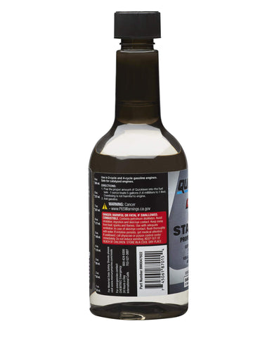 Quicksilver Quickstor storage-ready formula supports boats and outdoor power equipment.