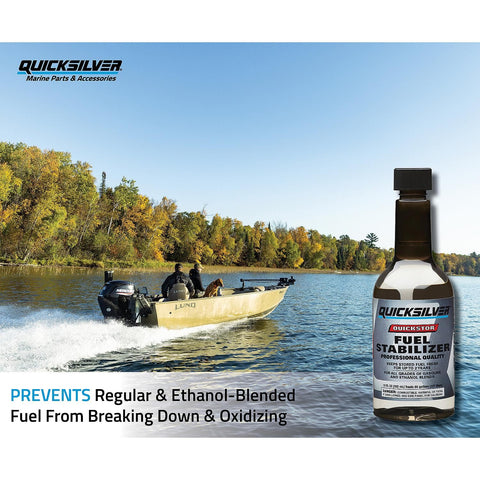 Quicksilver Quickstor pour action demonstrates easy dosing for five gallons per ounce.
