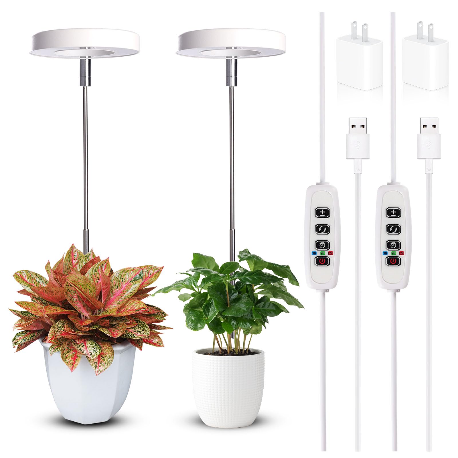 Qicodu compact grow light 2-pack for small pots with even full-spectrum illumination