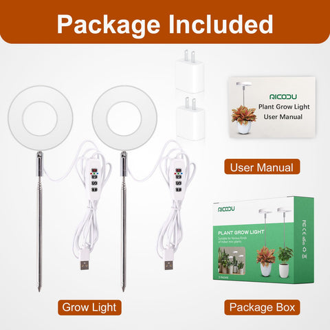 Qicodu table-top grow light 2-pack fits desks and shelves