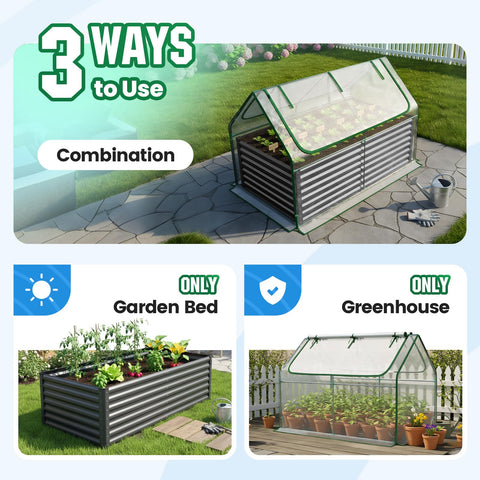 Quictent bed with cover open, mini greenhouse functionality for frost protection.