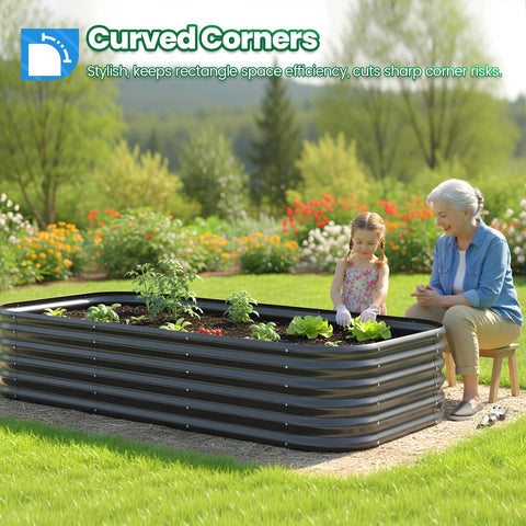 Quictent dark gray oval planter box enhances backyard aesthetics for vegetables.