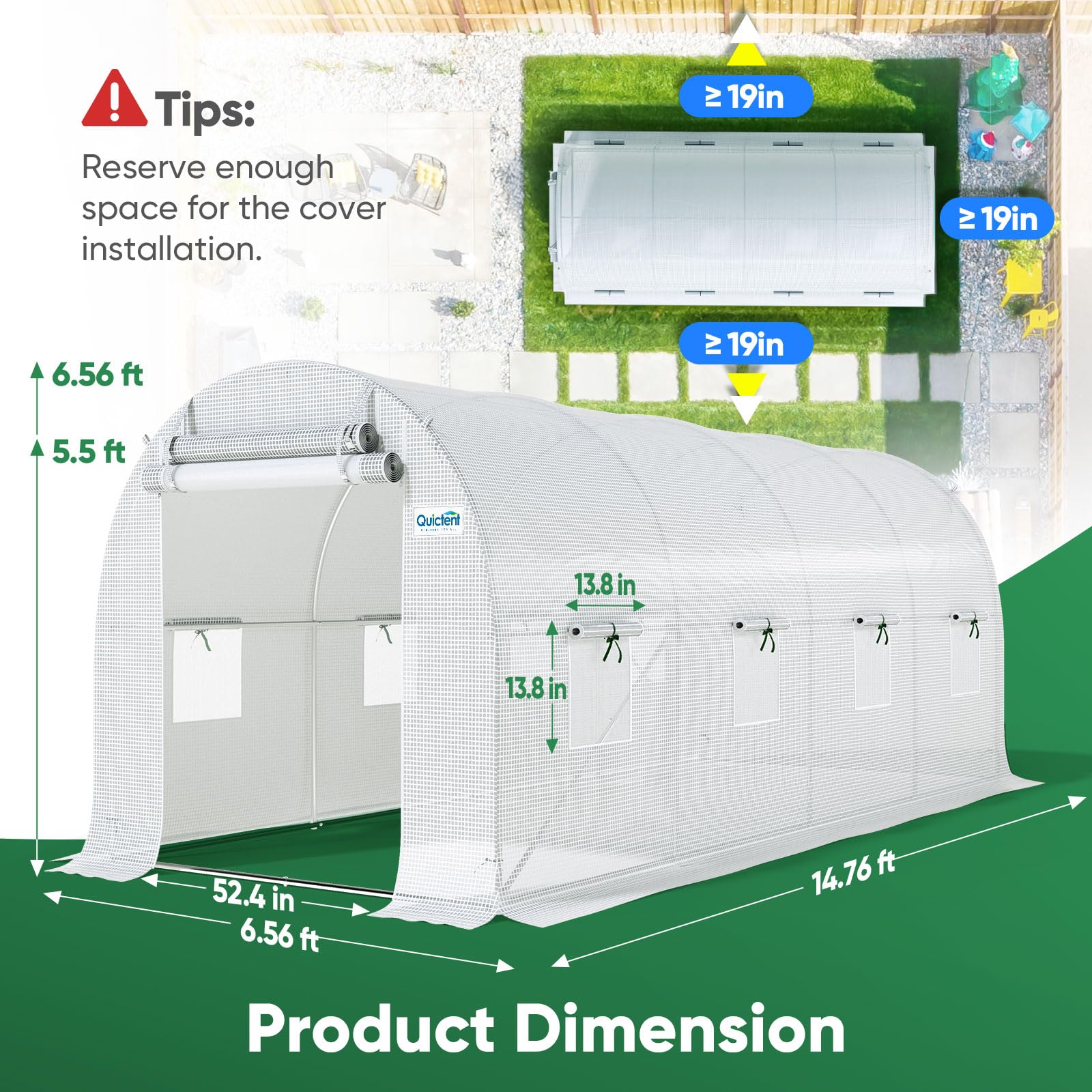 Quictent Essential greenhouse with eight screen windows enhances airflow while protecting seedlings.