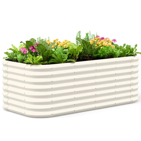 Quictent galvanized raised bed oval top view for organized vegetable gardening.