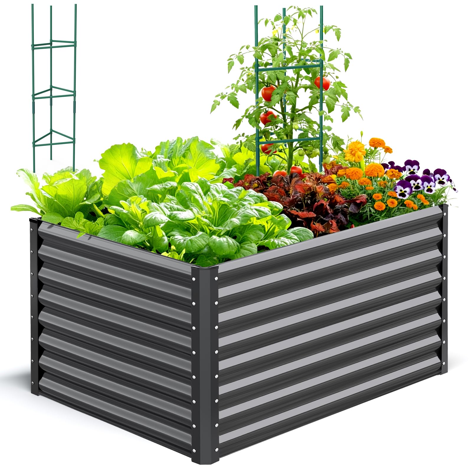Quictent galvanized raised bed exterior in dark grey for durable outdoor use.