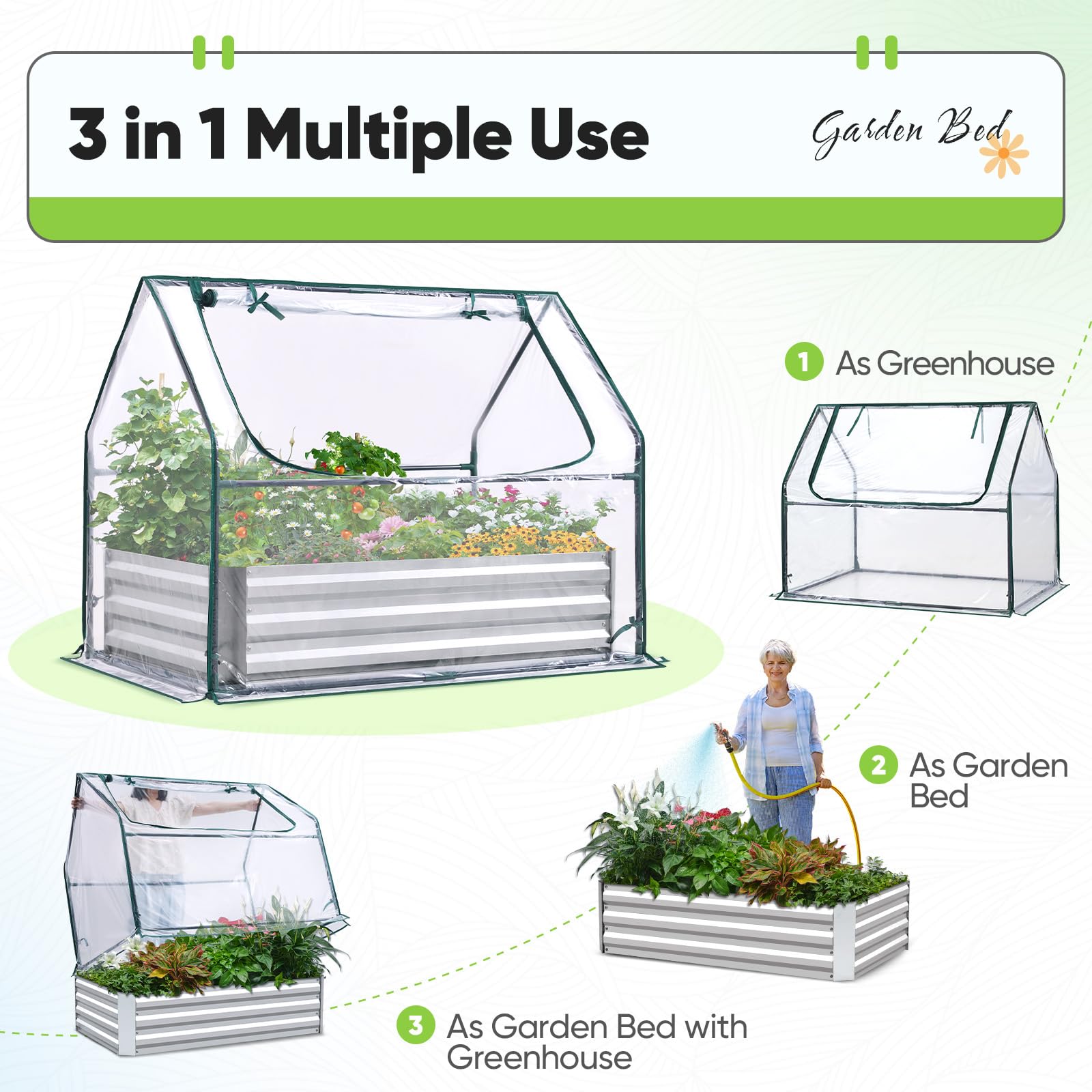 Quictent greenhouse cover with zipper window enabling easy ventilation.