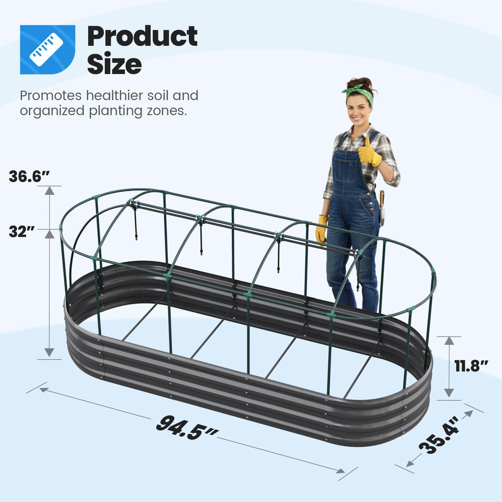Quictent harvest-ready design enhances garden aesthetics with durable metal finish.
