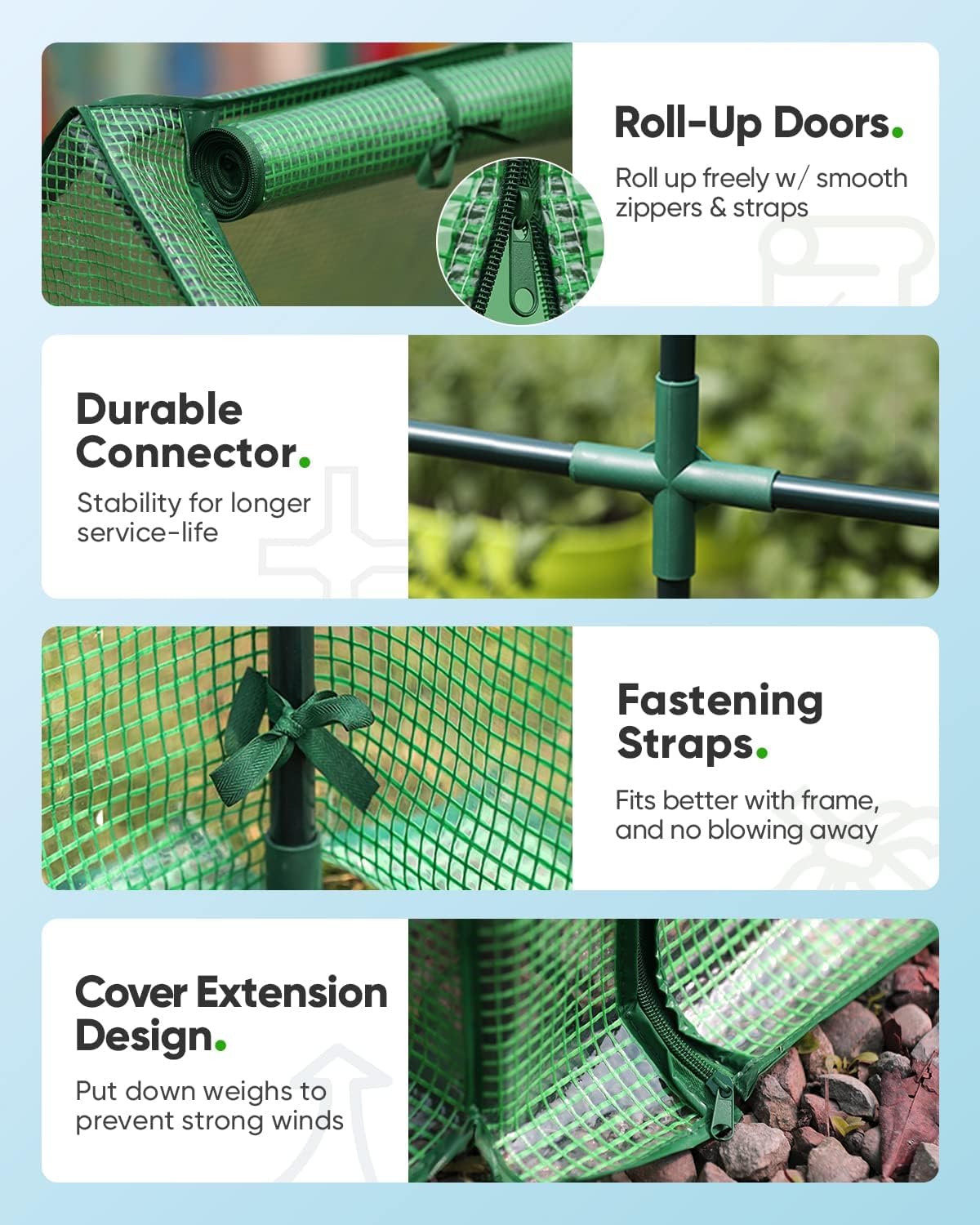 Quictent Mini Greenhouse PE cover delivers high light transmission with tear resistance.