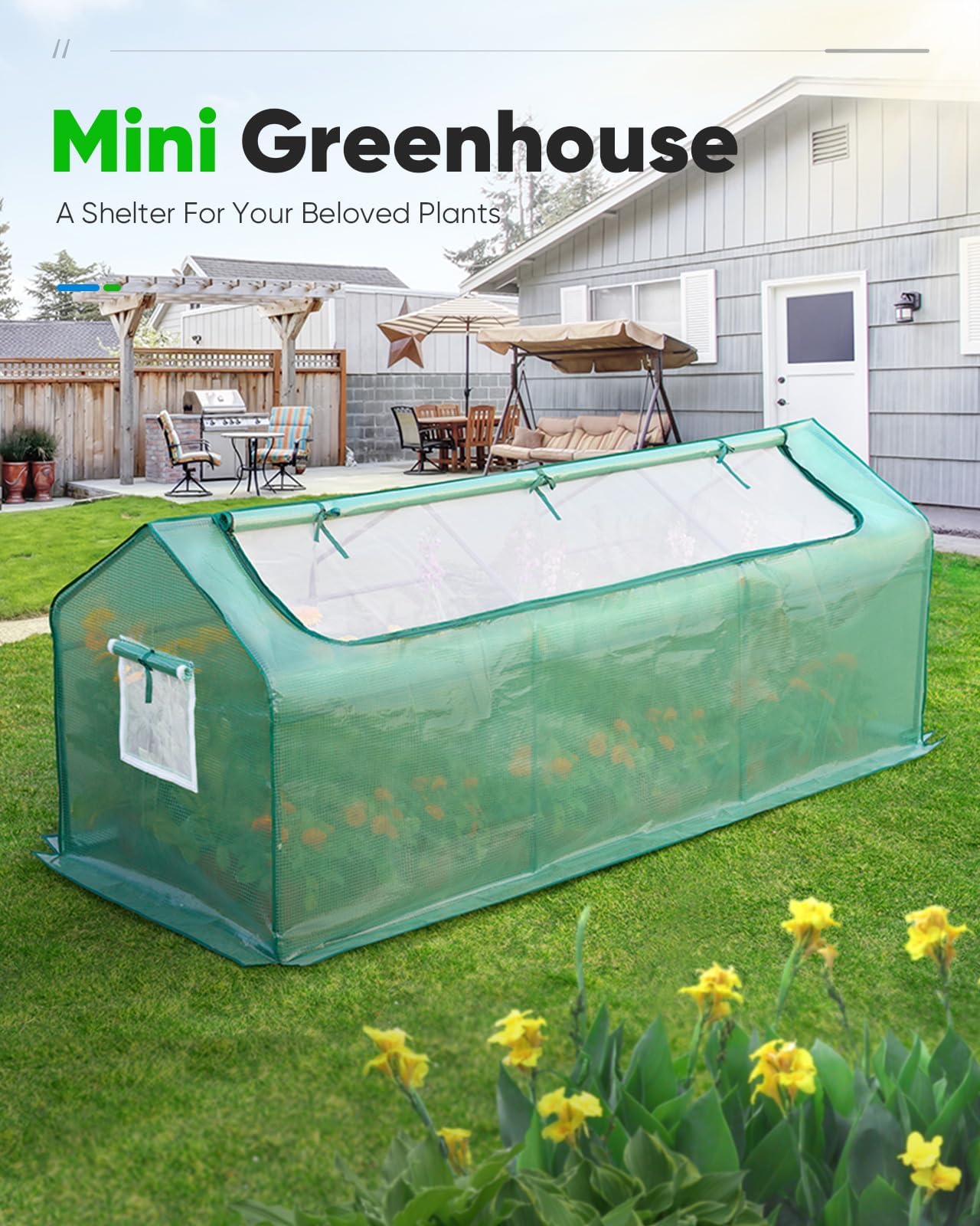 Quictent Mini Greenhouse raised-base keeps pots stable and soil cleaner.