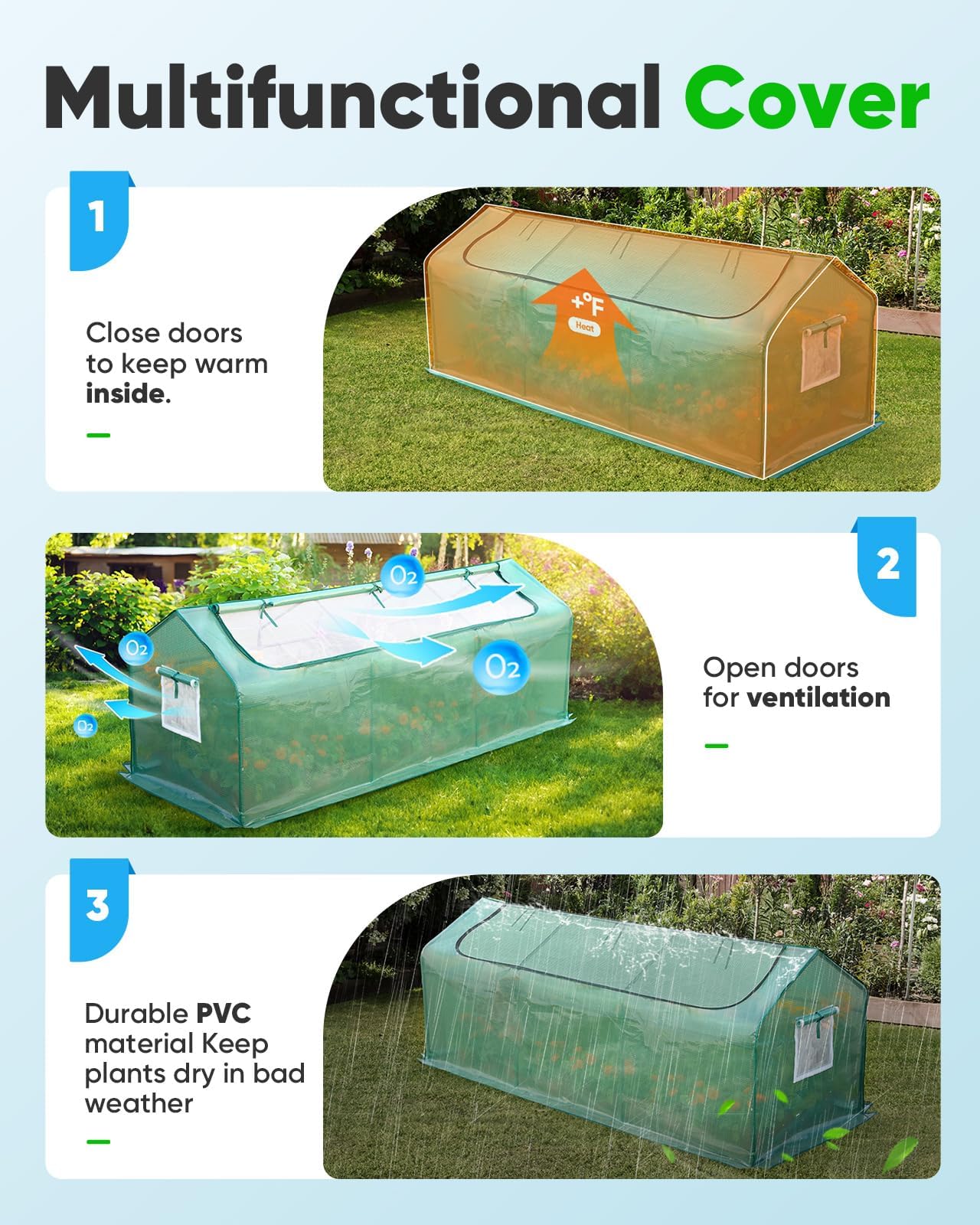 Quictent Mini Greenhouse ventilation doors promote fresh air flow for healthy growth.