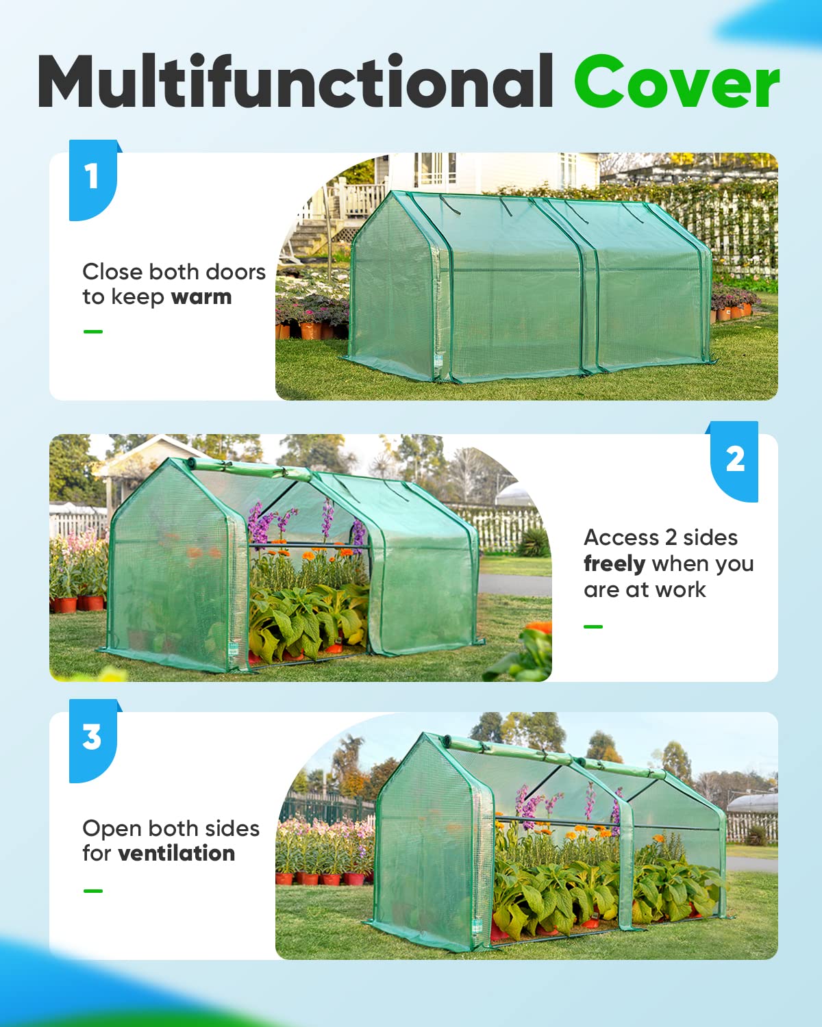Quictent Mini Greenhouse zippered doors facilitate watering and ventilation