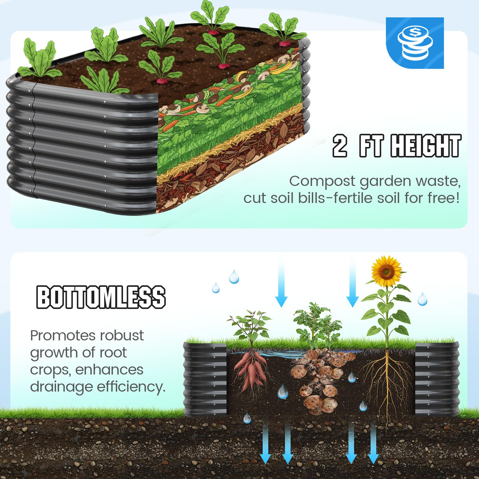 Quictent open-bottom design promotes drainage and root health.