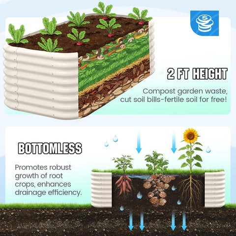 Quictent raised bed 24-inch height supports deeper root growth.