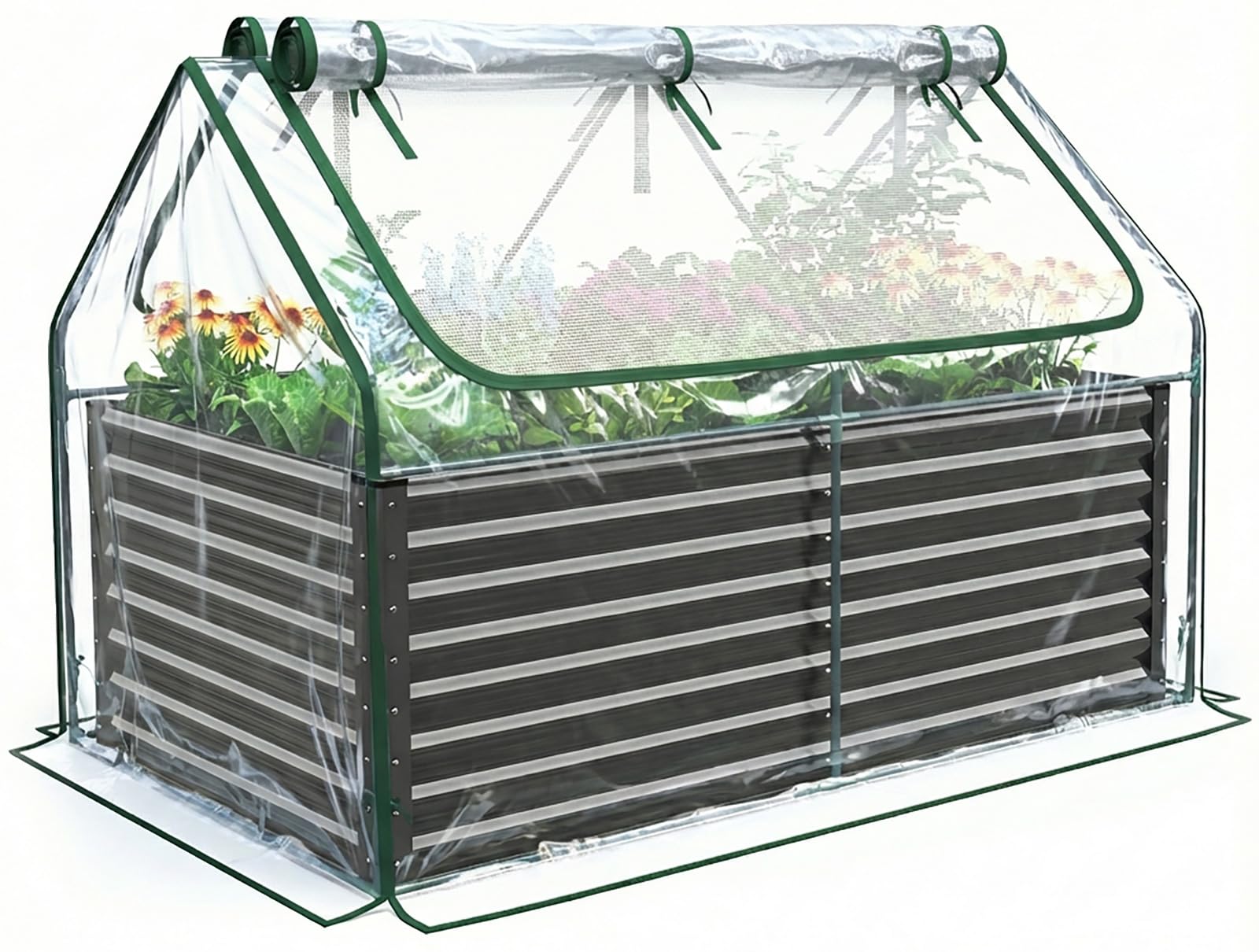 Quictent raised garden bed with cover, side view showing ample space for vegetables.