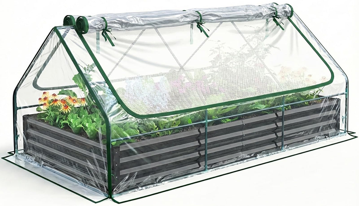 Quictent raised garden bed with cover front view shows durable galvanized steel.