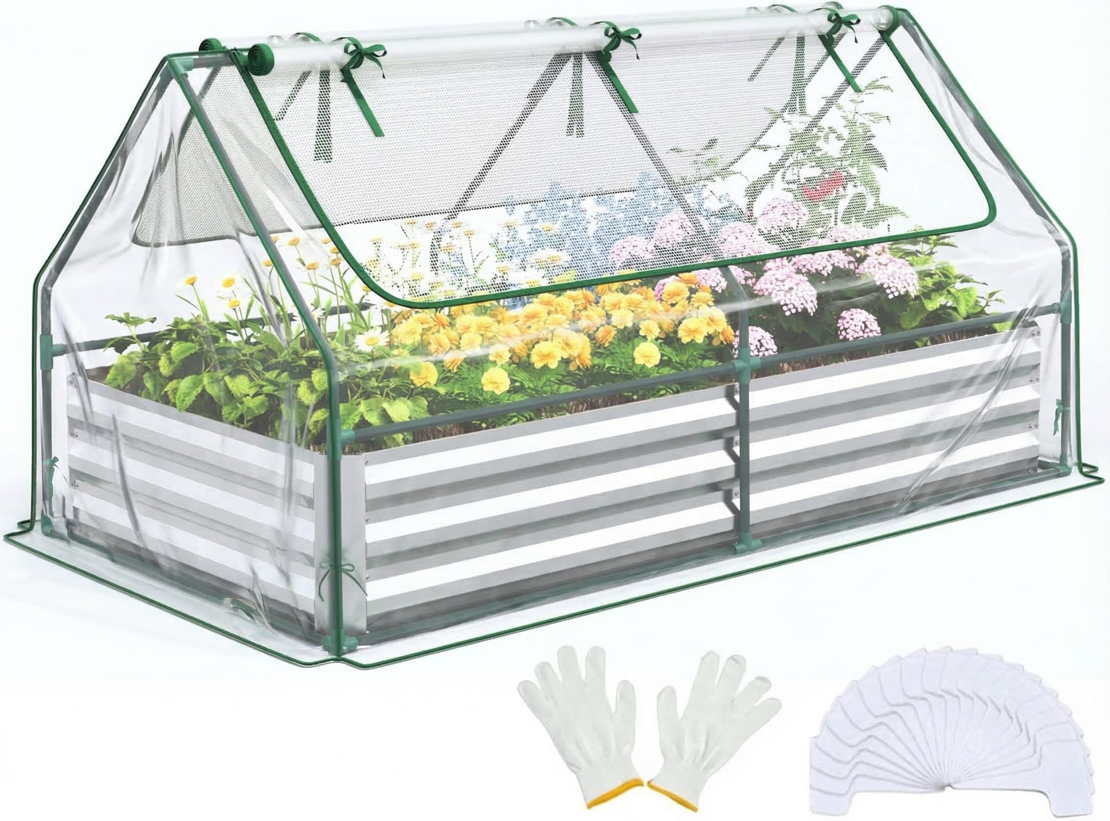 Quictent raised garden bed with greenhouse cover front view for all-season growing