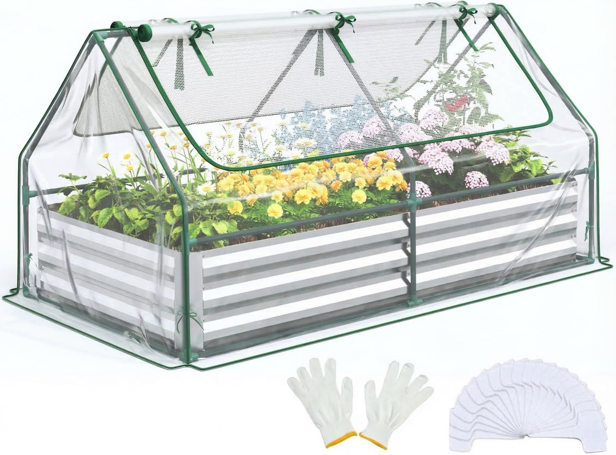 Quictent raised garden bed with greenhouse cover front view for all-season growing
