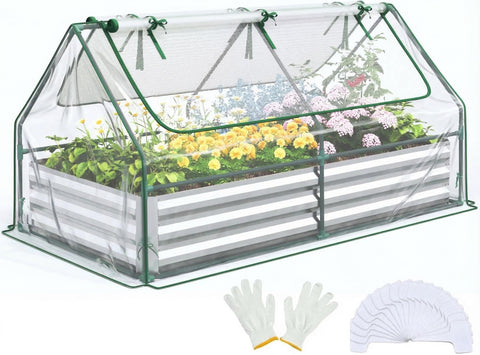Quictent raised garden bed with greenhouse cover front view for all-season growing
