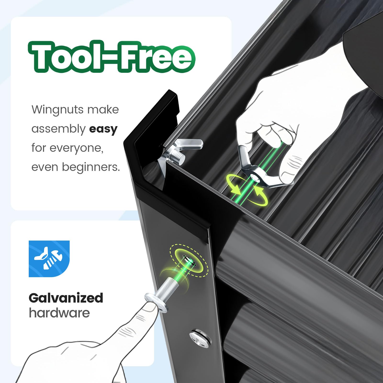 Quictent stabilizing bars reinforce a long bed for stable planting