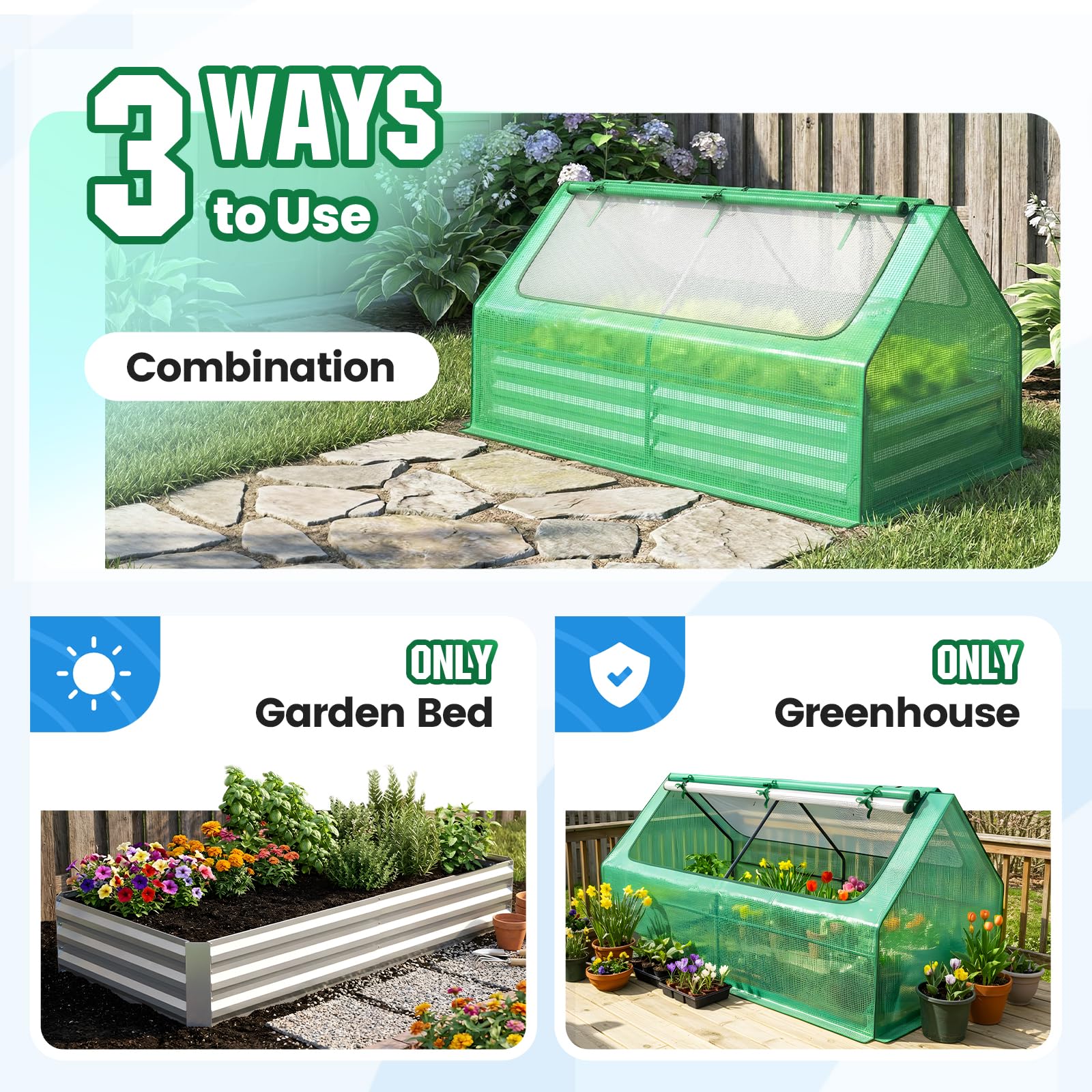 Quictent zippered screen windows improve ventilation and deter birds from tender greens