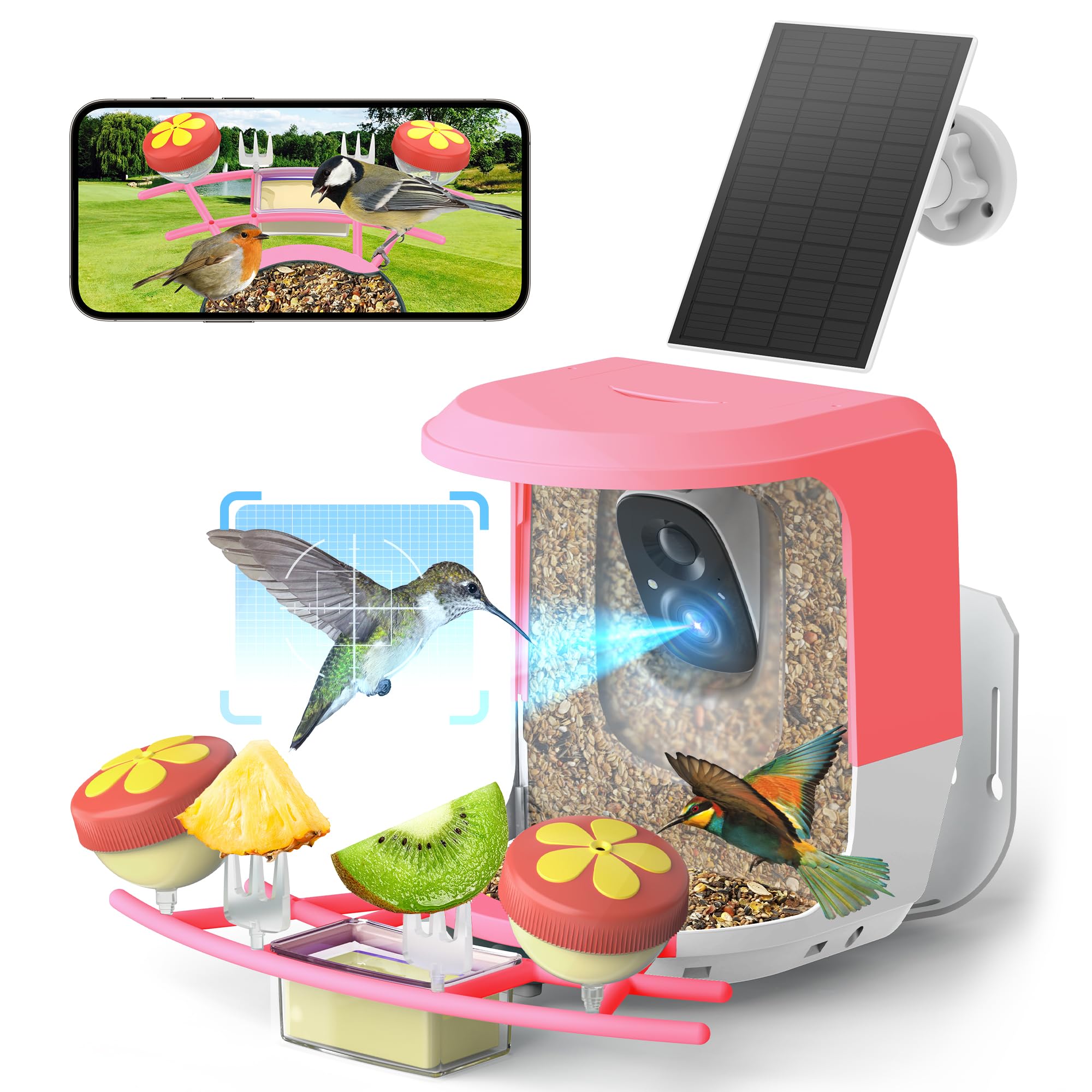 QUICTIGRY Smart Bird Feeder front view with red style for real-time bird alerts