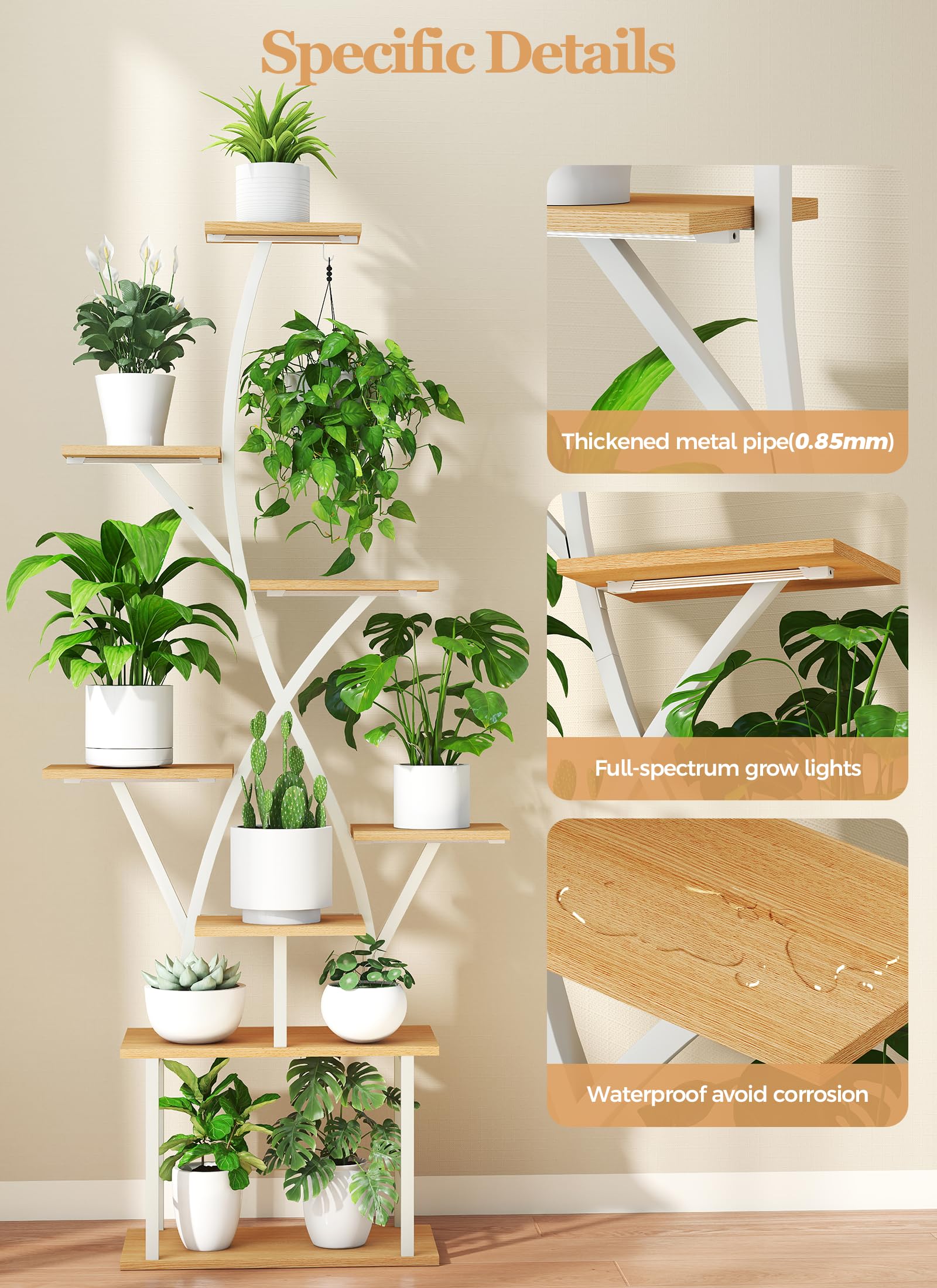 Quikraen white modern plant rack complements living rooms and patios.