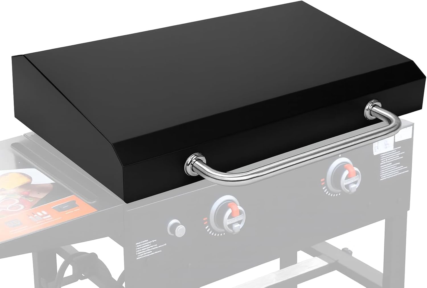 QuliMetal 28-inch hinged grill cover on a Blackstone griddle for reliable outdoor protection.