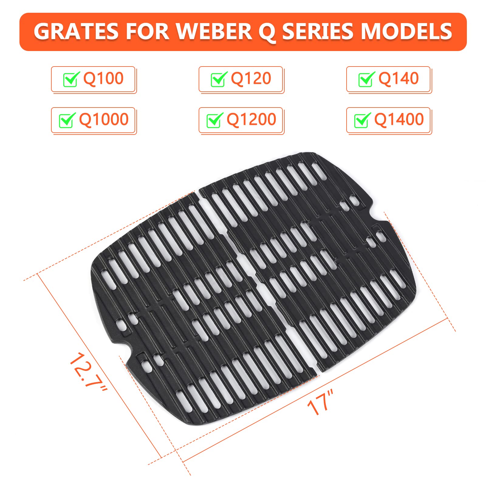 QuliMetal 7644 grill grates for Weber Q1000 fit Weber Q1000 for reliable searing and cooking.