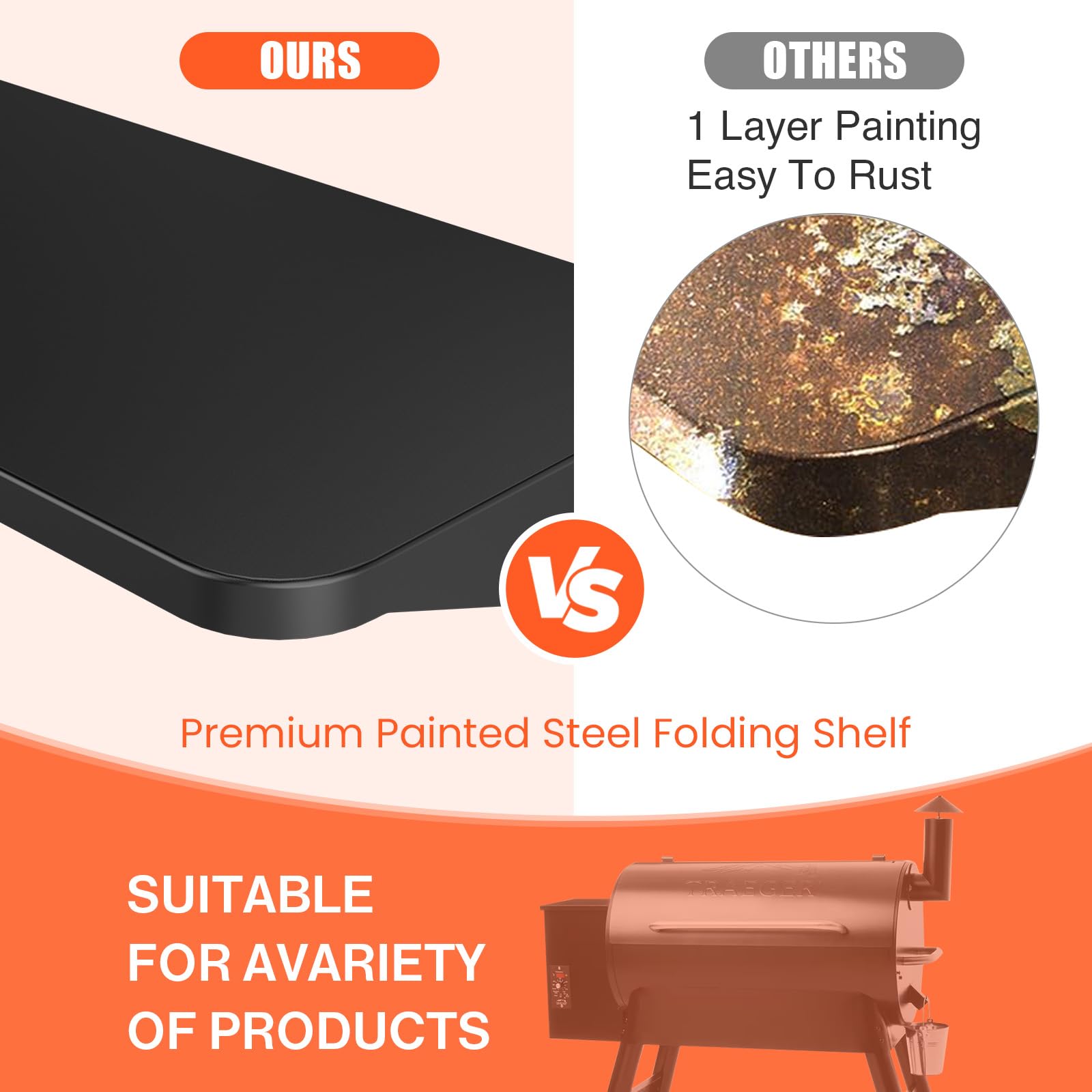 Folding flat storage design keeps the workspace compact when not cooking.