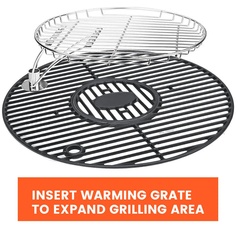 Center insert lift lets you add charcoal without removing the grate