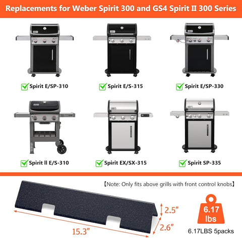 QuliMetal porcelain-enameled 5-pack flavorizer bars for Weber Spirit grills, durability and longevity.