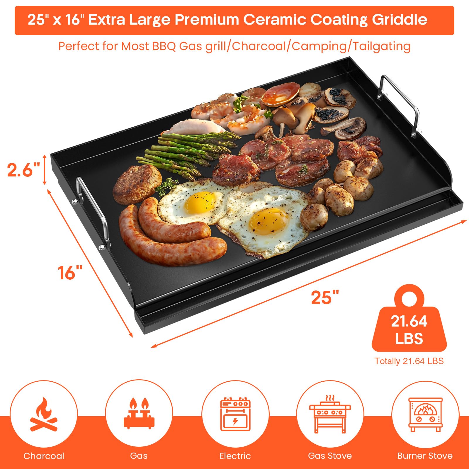 QuliMetal griddle with nano-ceramic coating for even heat distribution.