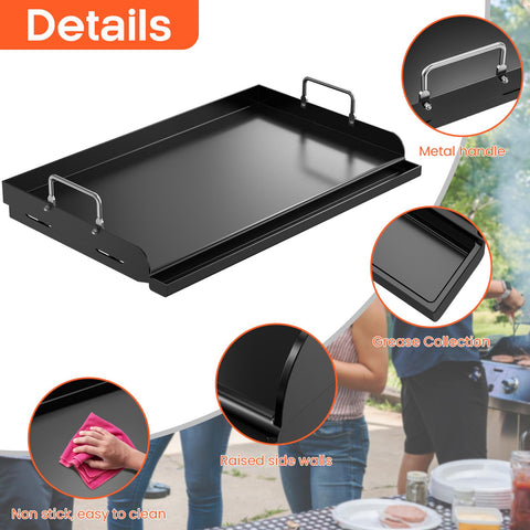 QuliMetal nonstick surface and wide grease trough for easy cleanup.