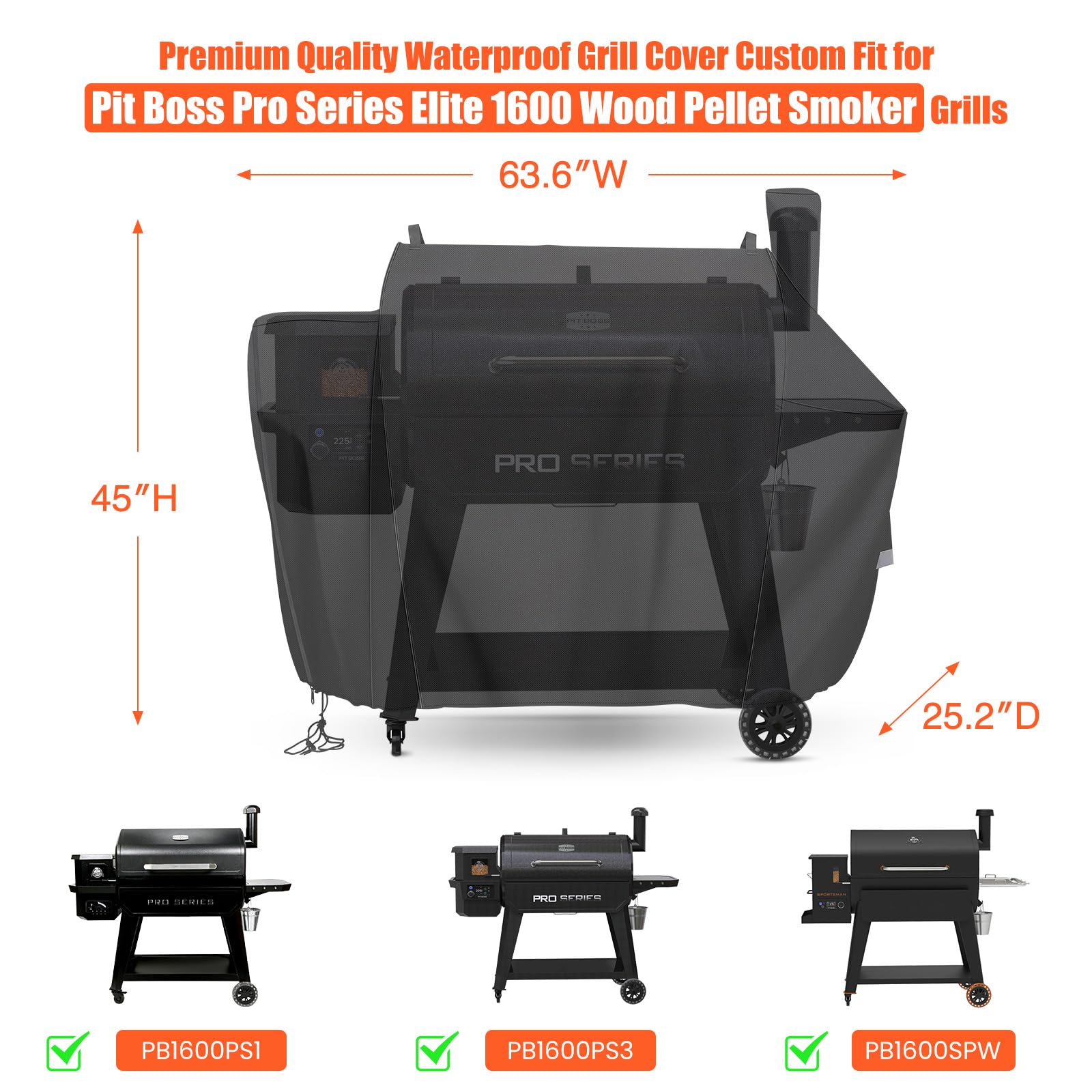 QuliMetal PB1600 cover from the side view, rugged 600D fabric protects the grill.