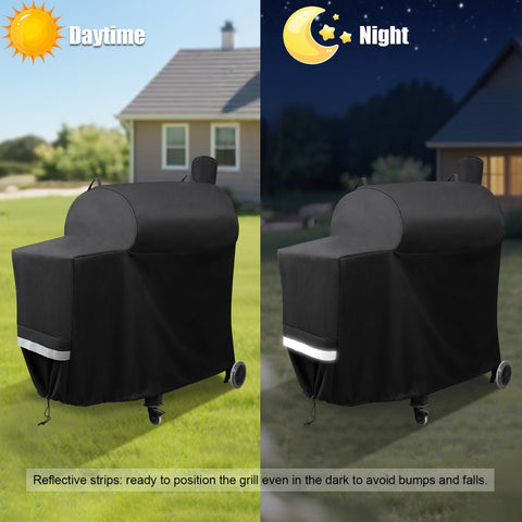 Reflective tape enhances visibility and safety after dark.
