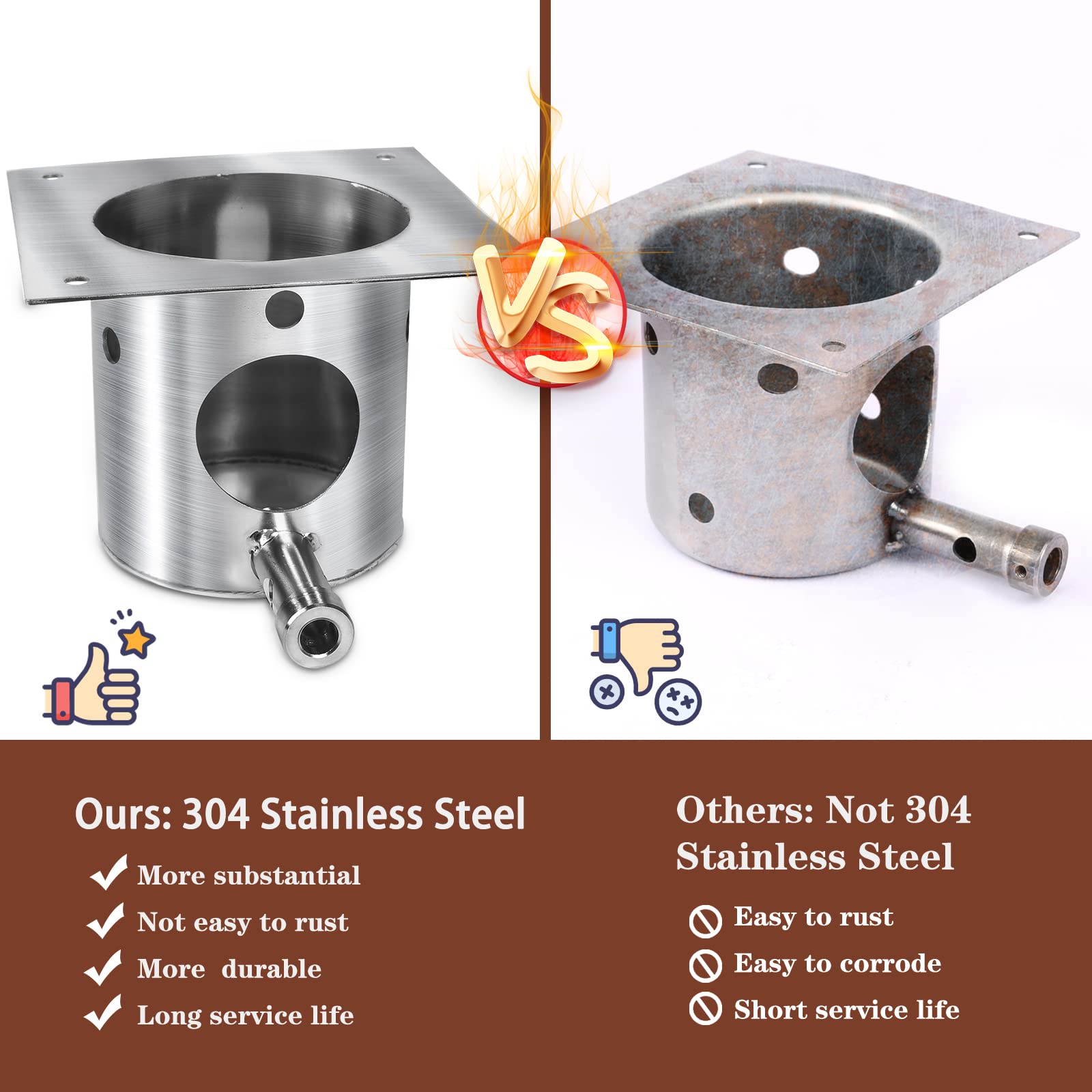QuliMetal SUS304 stainless steel burn pot resists warping and rust for long-lasting use.