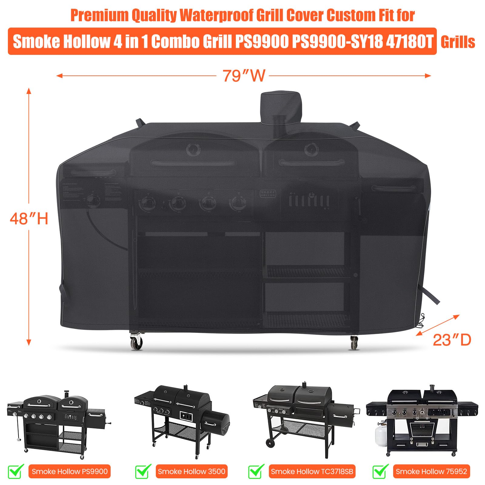 QuliMetal GC7000 grill cover PS9900 side view showing secure fit.