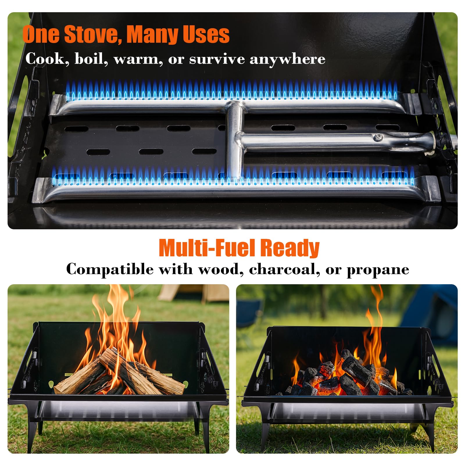 QuliMetal heavy-duty steel frame provides durable support during outdoor cooking